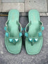 Womens Teal Stud Flats